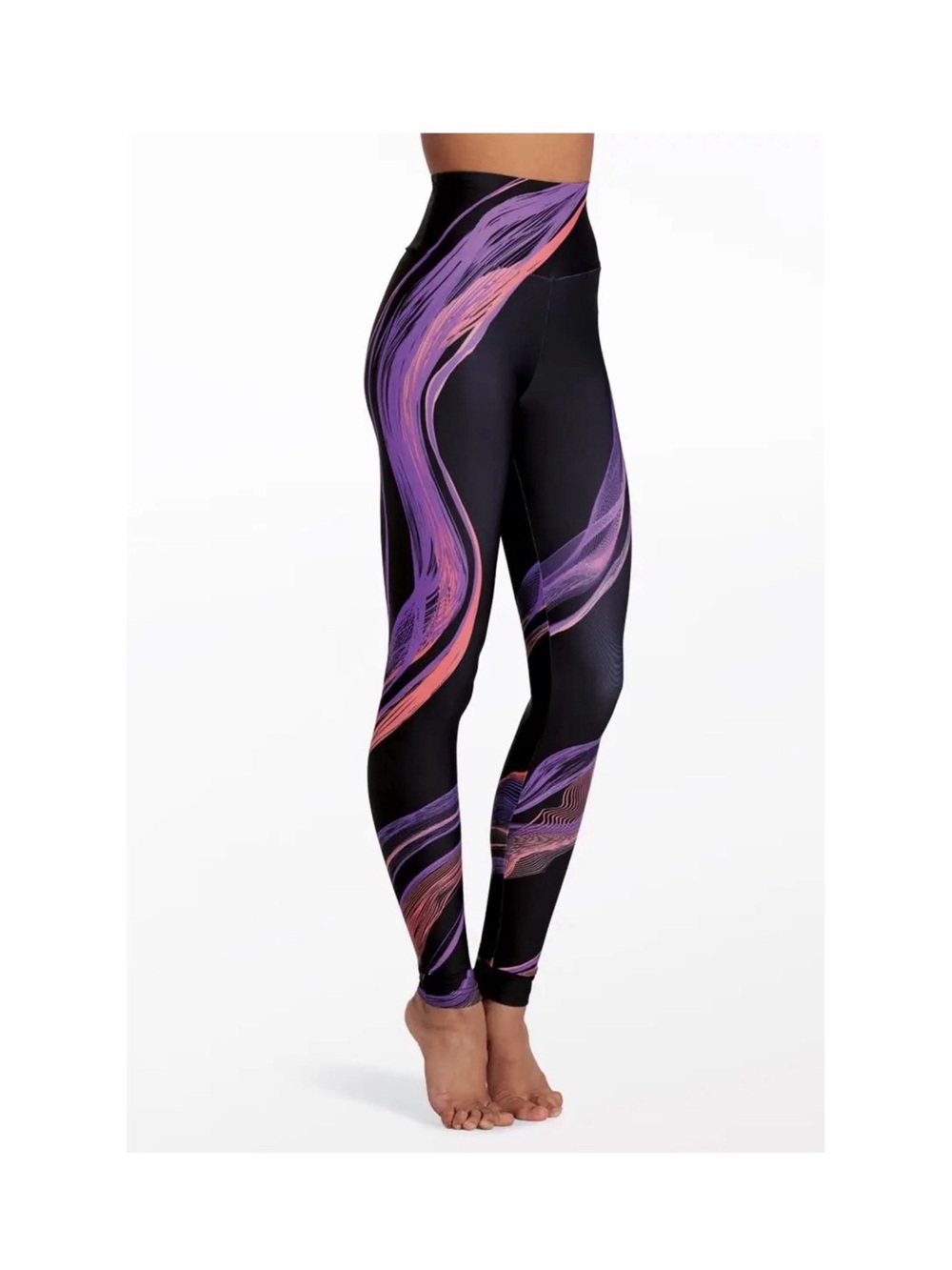 balera | Black Printed Leggings Black with Purple & Pink Swirl Design, Large